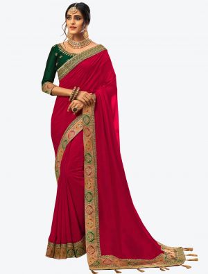 Deep Pink  Vichitra Silk Festive Wear Designer Saree small FABSA21277