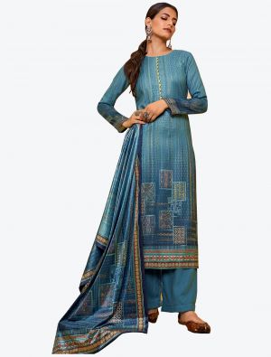 Denim Blue Soft Pashmina Designer Winter Suit with Dupatta small FABSL20604