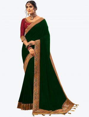 Forest Green Vichitra Silk Festive Wear Designer Saree small FABSA21281