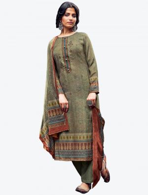 Light Brown Soft Pashmina Winter Wear Plazzo Suit with Dupatta small FABSL20625
