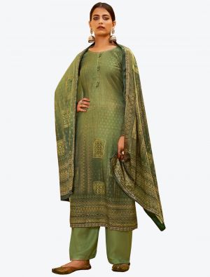 Mehendi Green Soft Pashmina Designer Winter Suit with Dupatta small FABSL20610
