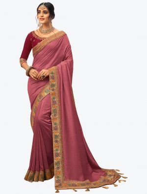 Onion Pink Vichitra Silk Festive Wear Designer Saree small FABSA21275