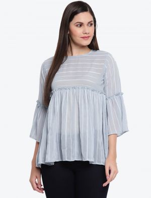 pastel grey fine georgette woven casual wear top small fabku20486