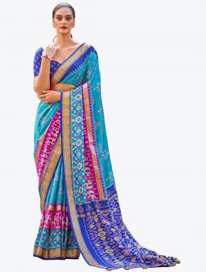 Sky Blue Woven Patola silk Festive Wear Designer Saree FABSA21310