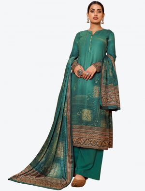 Teal Green Soft Pashmina Designer Winter Suit with Dupatta small FABSL20609