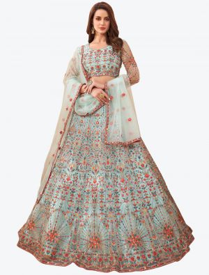 Aqua Blue Soft Net Wedding Wear Heavy Designer Lehenga Choli with Dupatta small FABLE20195