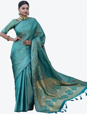 Blue Woven Blended Kanchipuram Silk Festive Wear Designer Saree small FABSA21356