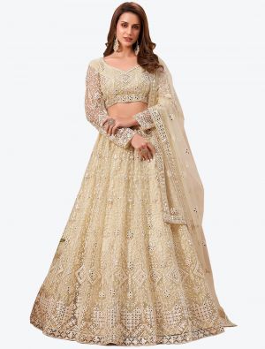 Creamy Yellow Soft Net Wedding Wear Heavy Designer Lehenga Choli with Dupatta FABLE20199