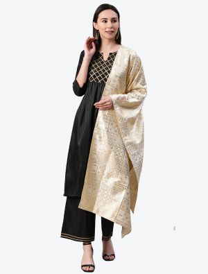 Deep Black Poly Silk Party Wear Readymade Plazzo Suit with Dupatta FABSL20679