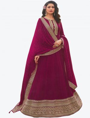 Deep Magenta Embroidered Faux Georgette Party Wear Anarkali Floor Length Suit small FABSL20663