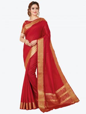 Deep Red Spun Cotton Festive Wear Designer Saree FABSA21403