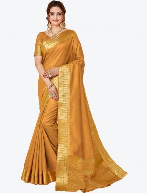 Golden Mustard Spun Cotton Festive Wear Designer Saree small FABSA21402