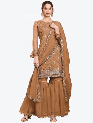Light Brown Butterfly Net Party Wear Designer Sharara Suit with Dupatta small FABSL20644