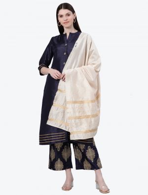 Navy Blue Poly Silk Party Wear Readymade Plazzo Suit with Dupatta FABSL20669