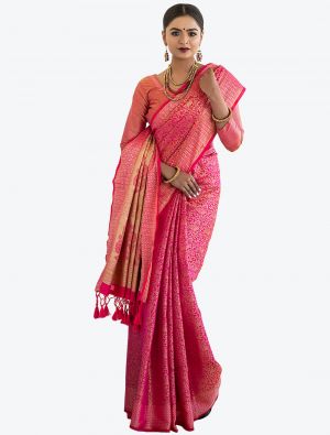 Pink Woven Blended Kanchipuram Silk Festive Wear Designer Saree small FABSA21357