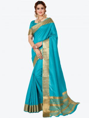 Sea Blue Spun Cotton Festive Wear Designer Saree FABSA21396