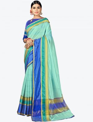 Sea Green Woven Cotton Silk Festive Wear Designer Saree small FABSA21340