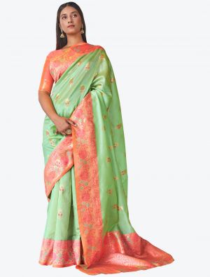 Sea Green Woven Jacquard Kanjivaram Art Silk Festive Wear Designer Saree small FABSA21363