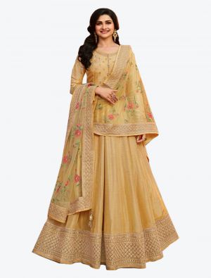 Creamy Yellow Dola Silk Designer Anarkali Suit with Dupatta small FABSL20713
