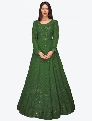 Deep Green Georgette Party Wear Anarkali Suit with Dupatta small FABSL20693