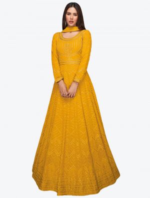 Deep Yellow Georgette Party Wear Anarkali Suit with Dupatta small FABSL20689