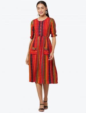 gradient red fine rayon printed casual wear frock fabku20513
