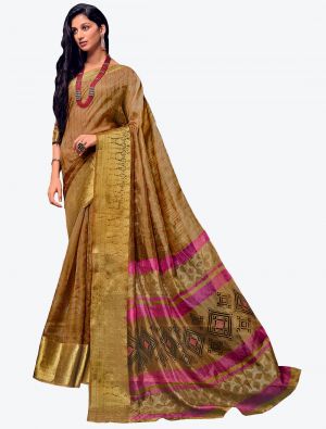 Khaki Brown Velvet Chiffon Party Wear Designer Saree small FABSA21446
