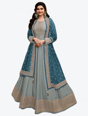 Lime Blue Dola Silk Designer Anarkali Suit with Dupatta small FABSL20708