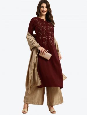 Maroon Silk Blend Readymade Designer Palazzo Suit with Dupatta FABSL20702