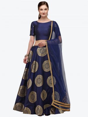 Navy Blue Banarasi Silk Designer Lehenga Choli with Dupatta small FABLE20219