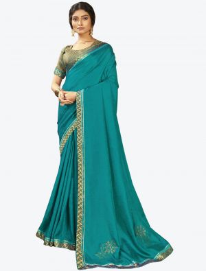 Sea Blue Vichitra Silk Festive Wear Designer Saree FABSA21435