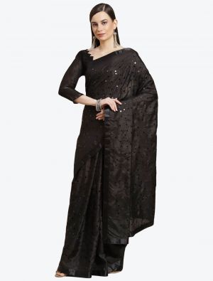 Shiny Black Fancy Vichitra Silk Party Wear Designer Saree FABSA21480