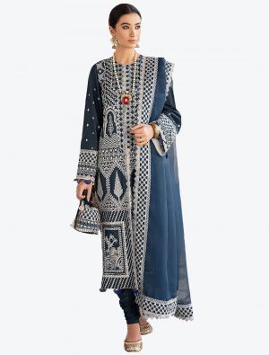 Blue Grey Faux Georgette Festive Wear Designer Pakistani Suit small FABSL20786