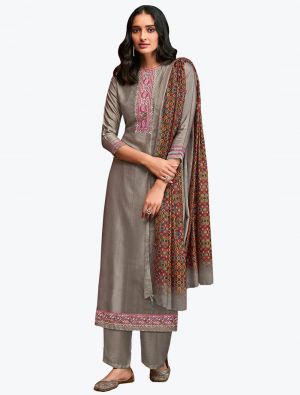 Cloudy Grey Fiona Silk Readymade Designer Palazzo Suit with Dupatta FABSL20782
