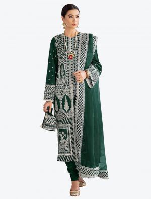 Dark Green Faux Georgette Festive Wear Designer Pakistani Suit FABSL20789
