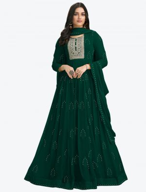 Dark Green Pure Georgette Party Wear Designer Anarkali Suit small FABSL20743