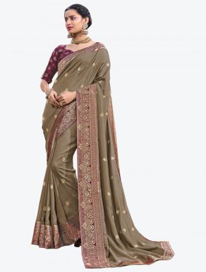 Deep Beige Silk Blend Party Wear Designer Saree small FABSA21518