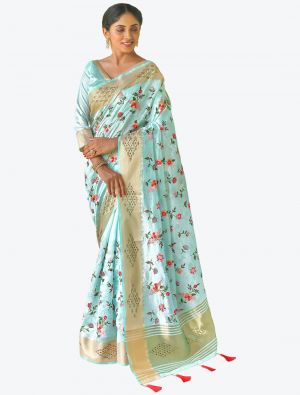 Fluorescent Blue Mysore Silk Festive Wear Designer Saree FABSA21496
