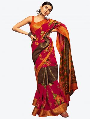 Hot Pink Jacquard Silk Party Wear Designer Saree FABSA21542