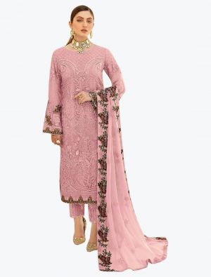 Light Pink Embroidered Faux Georgette Designer Pakistani Suit small FABSL20795