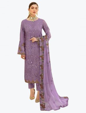 Light Violet Embroidered Faux Georgette Designer Pakistani Suit small FABSL20796