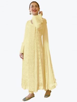 Light Yellow Faux Georgette Designer Pakistani Churidar Suit small FABSL20804