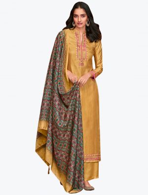 Mustard Gold Fiona Silk Readymade Designer Palazzo Suit with Dupatta FABSL20781