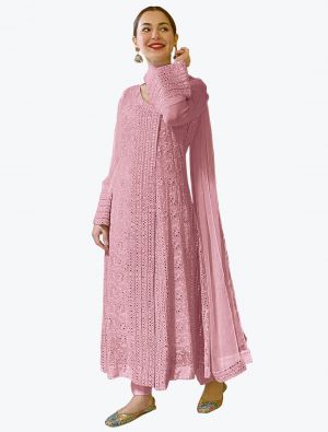 Pastel Pink Faux Georgette Designer Pakistani Churidar Suit small FABSL20799