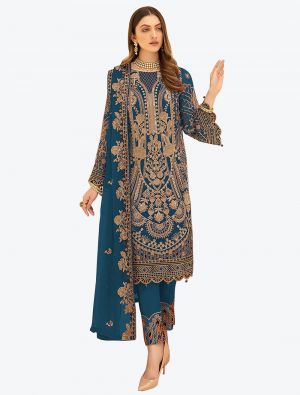 Teal Blue Faux Georgette Designer Pakistani Suit with Dupatta thumbnail FABSL20751