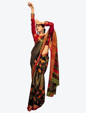 Vibrant Black Jacquard Silk Party Wear Designer Saree small FABSA21543