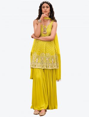 Vivid Yellow Viscose Georgette Festive Wear Designer Sharara Suit thumbnail FABSL20772