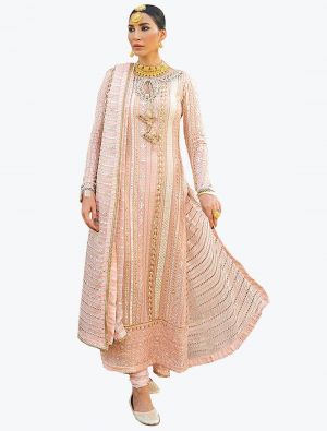 Light Peach Faux Georgette Pakistani Style Churidar Suit small FABSL20818