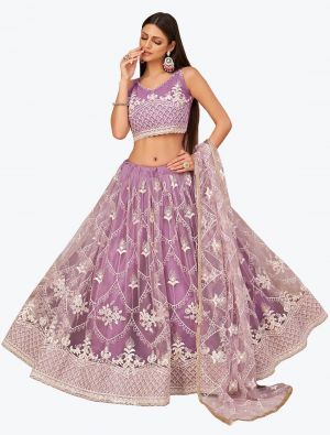 Light Purple Mono Net Party Wear Designer Lehenga Choli with Dupatta FABLE20277