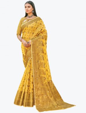 Mustard Yellow Premium Cotton Festive Wear Designer Saree small FABSA21572